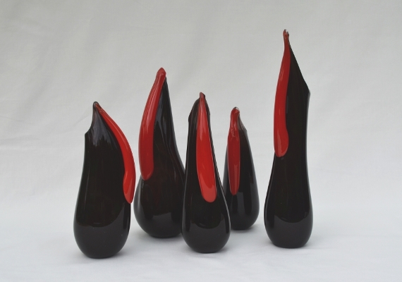 Verleidingsspel van de fregatvogels <br>   geblazen glas &nbsp;&nbsp;&nbsp; Hoogte 42 cm   